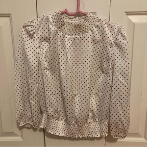 Monteau White and Brown Satin Polka Dot Top